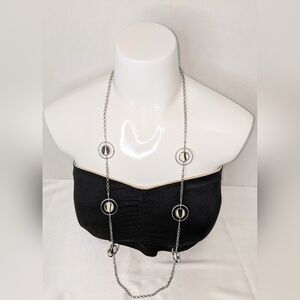 Chico's Women's Extra Long Necklace Round Station Links 40"-44" Silver Tone